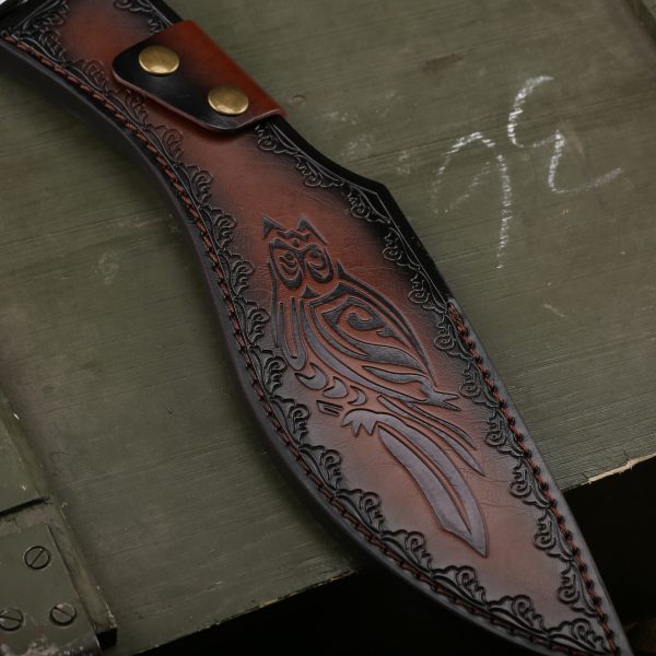 Faca estilo kukri de tamanho grande - bainha de couro em relevo, qualidade premium