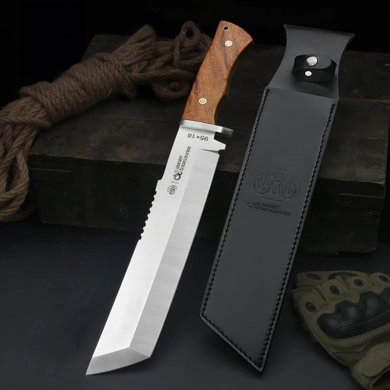 Ac035 long straight tactical survival machete with leather sheath